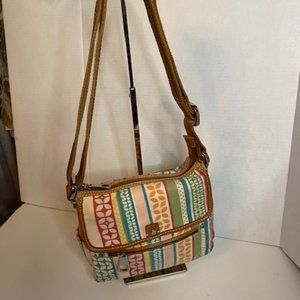 FOSSIL Multicolor Striped Fabric Crossbody/shoulder/Messenger Bag Purse
